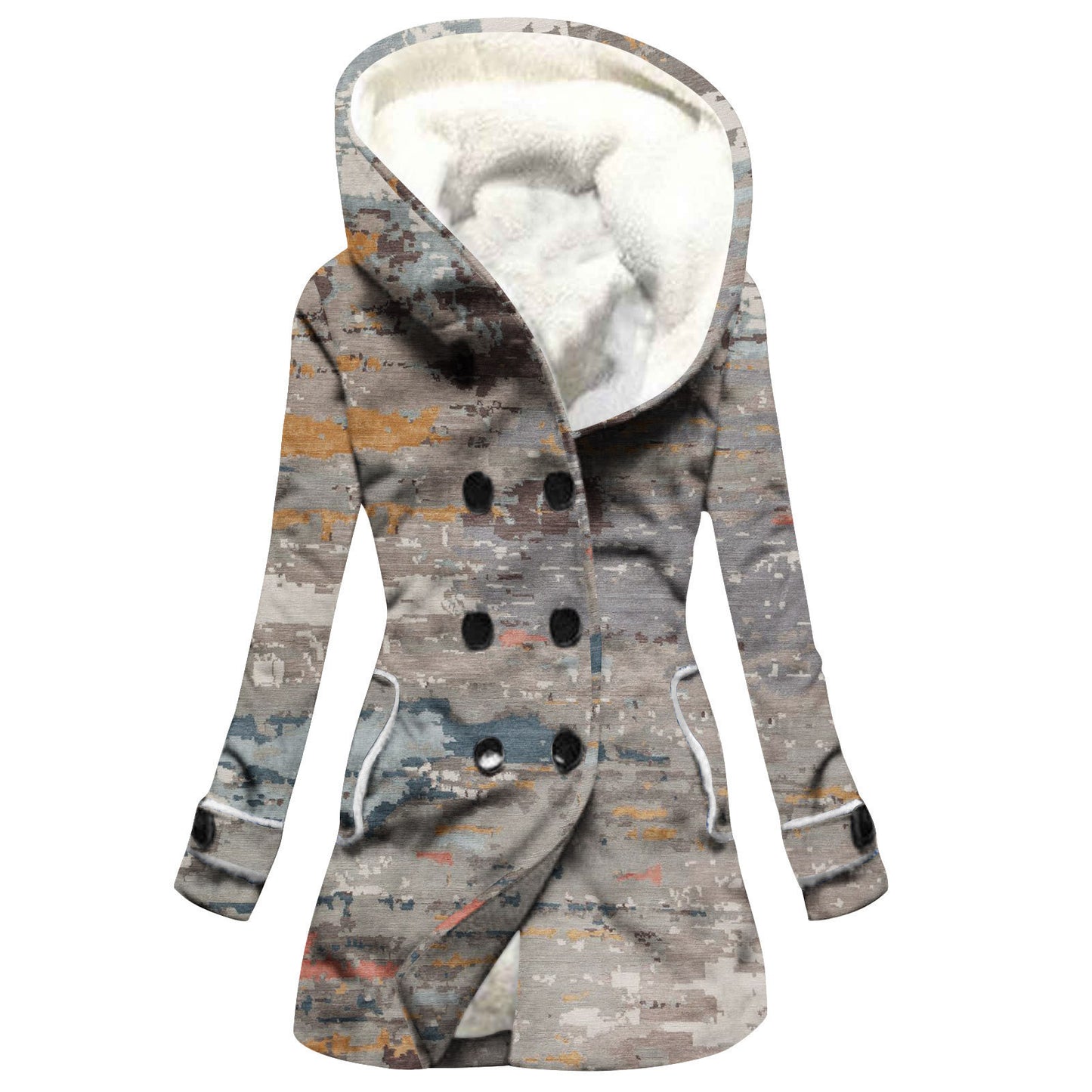Designer Style Faux Lamb Hooded Coat