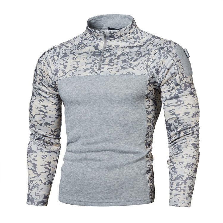 Camouflage panel zipper pullover shirt