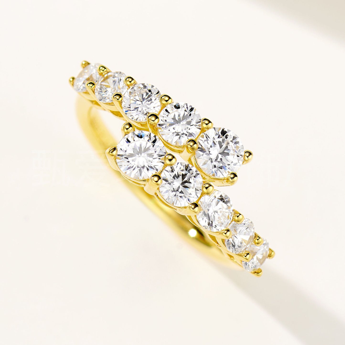 925 Silver Double-layer Round Look Diamond Open Row Ring