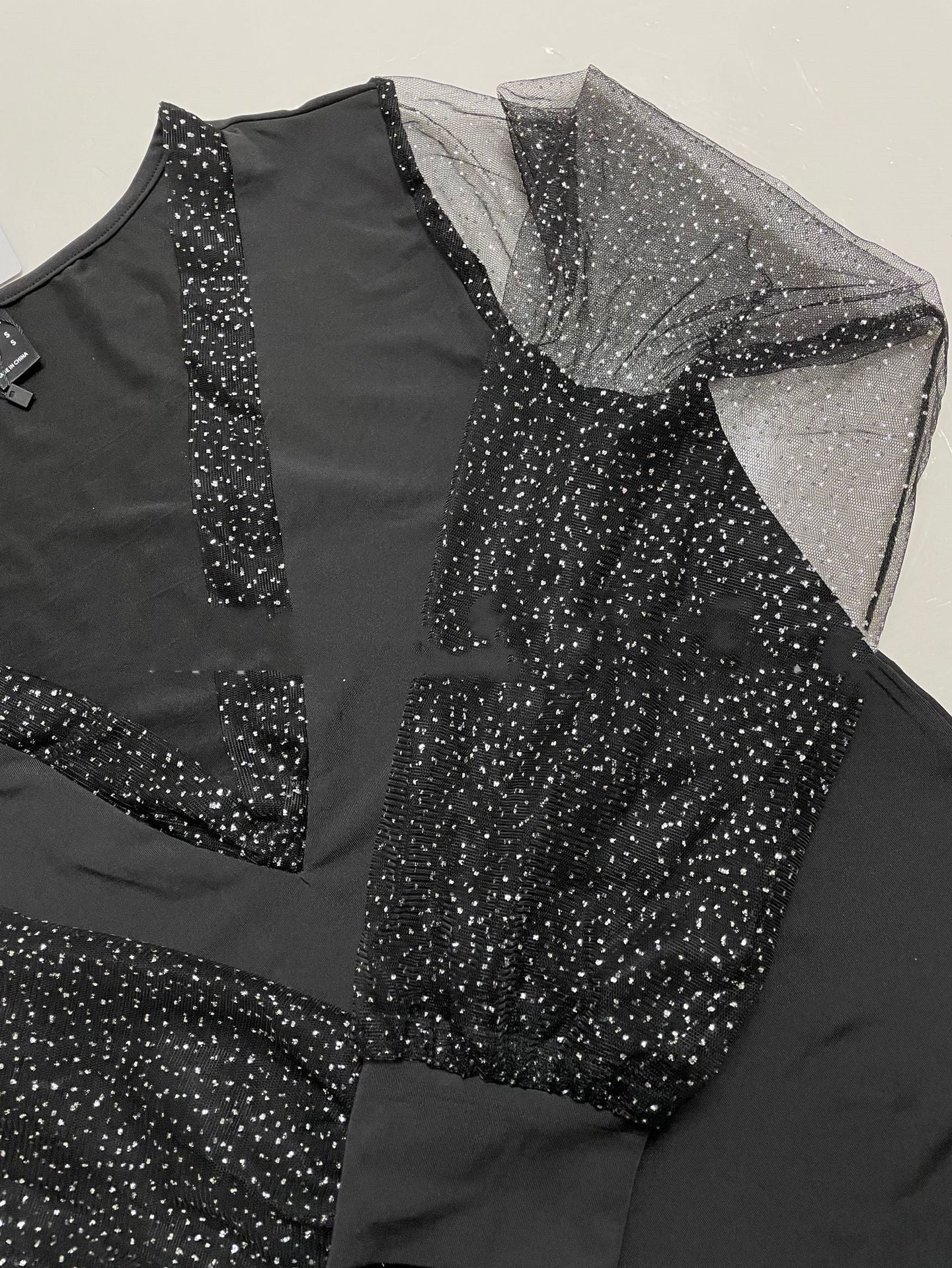 Elegant Mesh Silver Spray V-neck Top