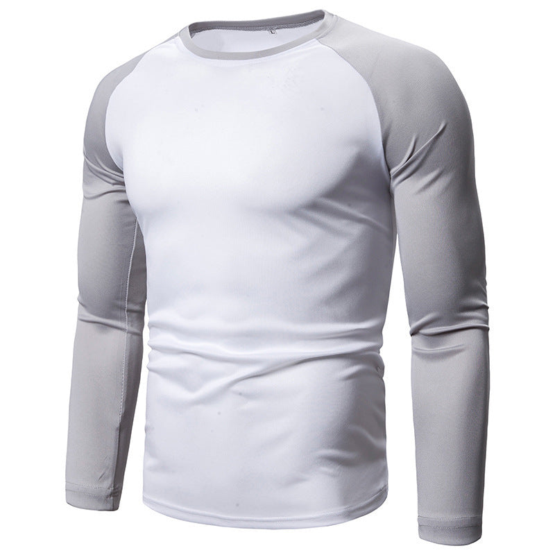 Men's Color-block Long-sleeved Round Neck Shirt