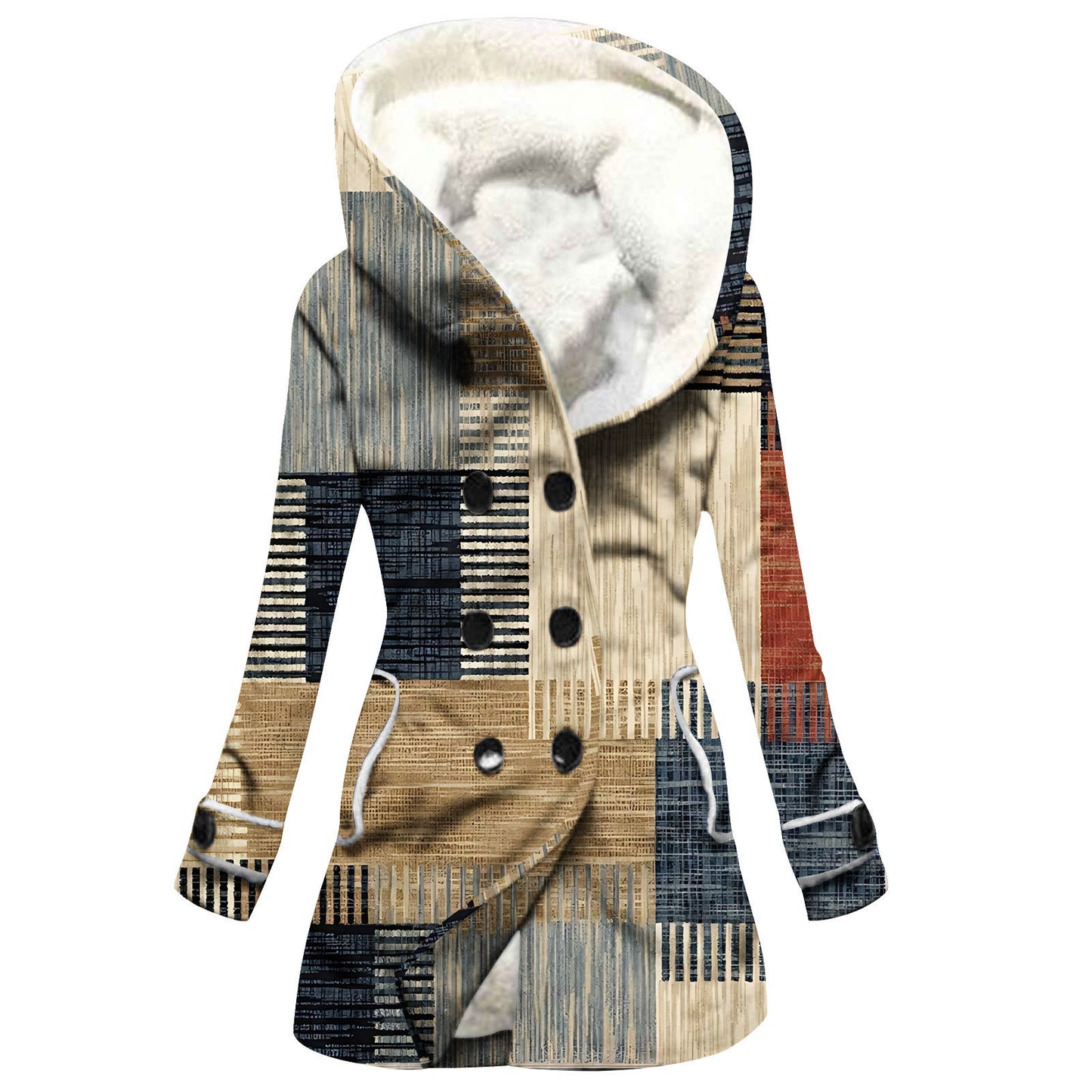 Designer Style Faux Lamb Hooded Coat