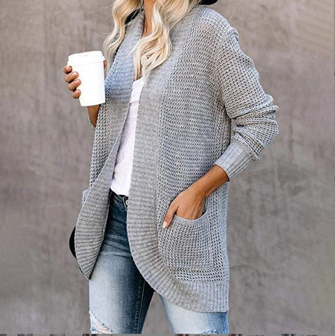 Curved Placket Knitted Sweater Cardigan