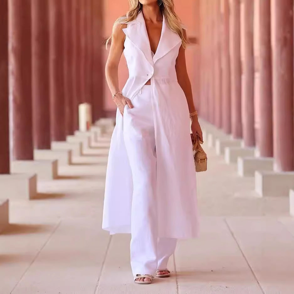 Women's Sleeveless Suit Solid Color Two-piece Set