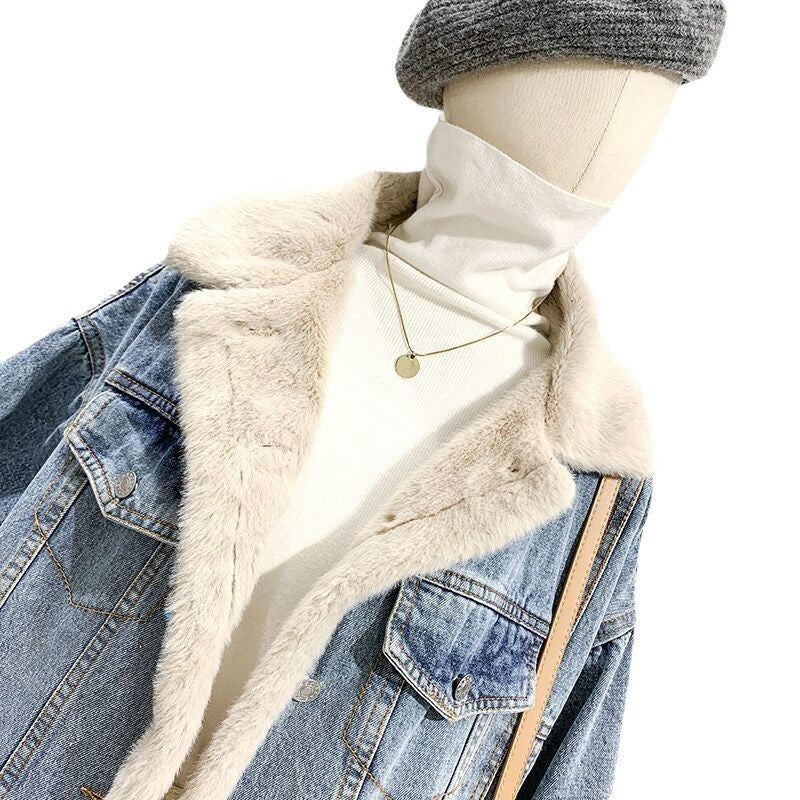 Denim Loose Lambswool Coat
