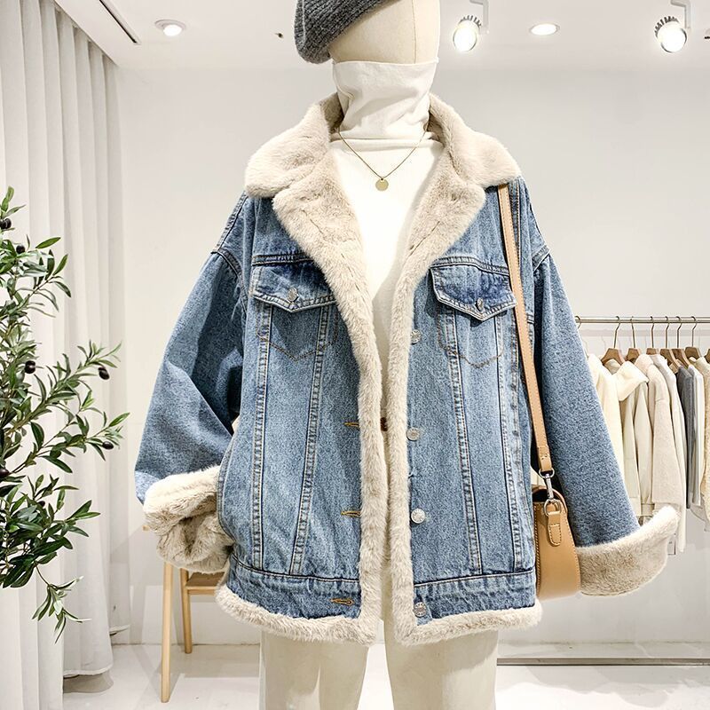 Denim Loose Lambswool Coat