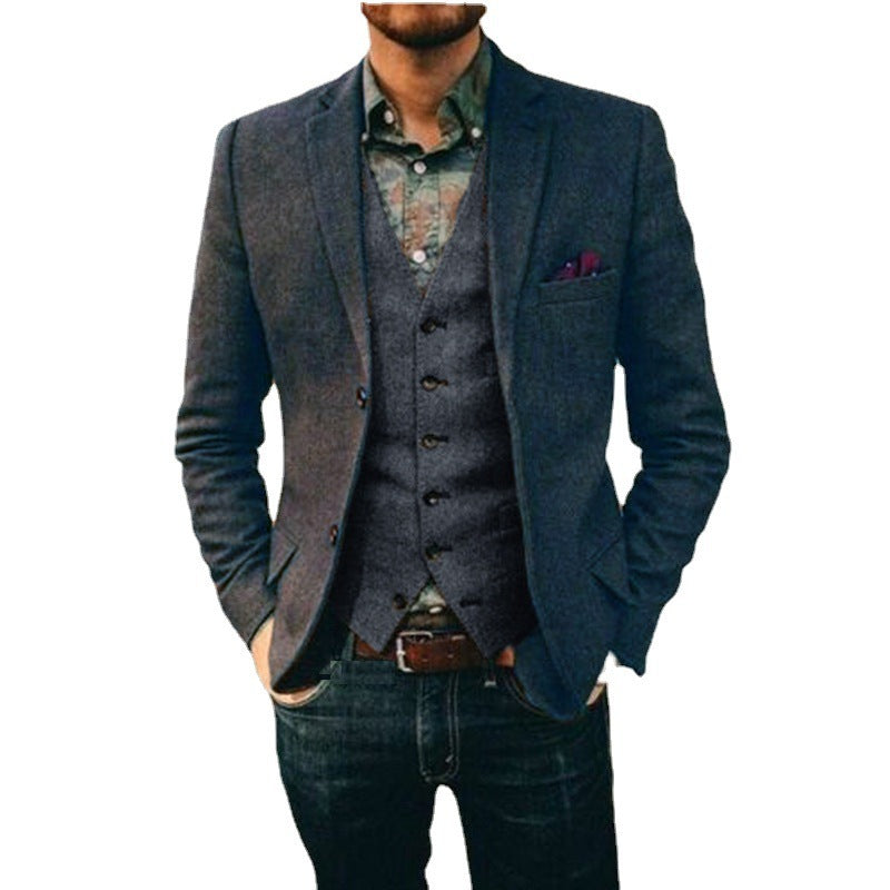 Business Casual Suit Men's 3-Piece Jacket, Vest, & Pants Suit