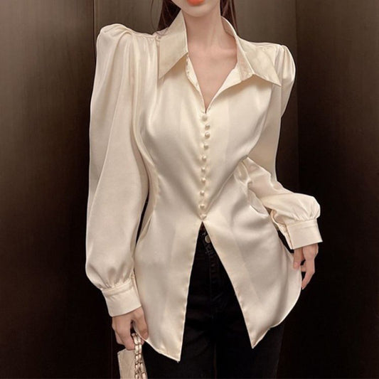 French Style Bow Satin Shirt