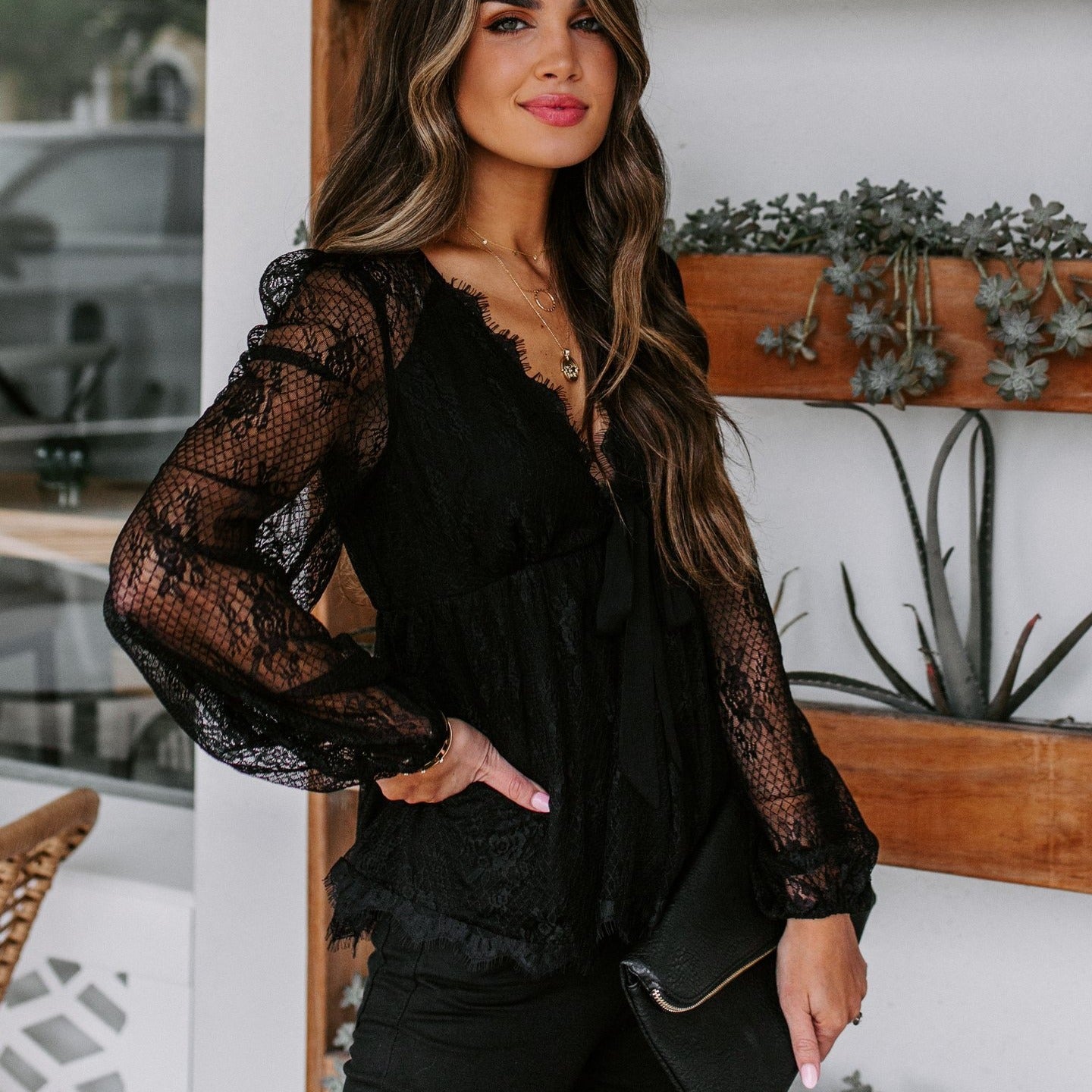 Lace Embroidery Stitching Blouse