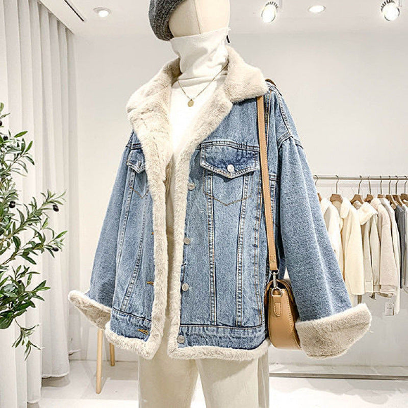 Denim Loose Lambswool Coat