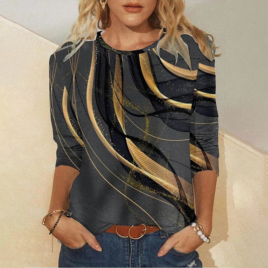 Women's Round Neck Abstract Long Sleeve Shirt