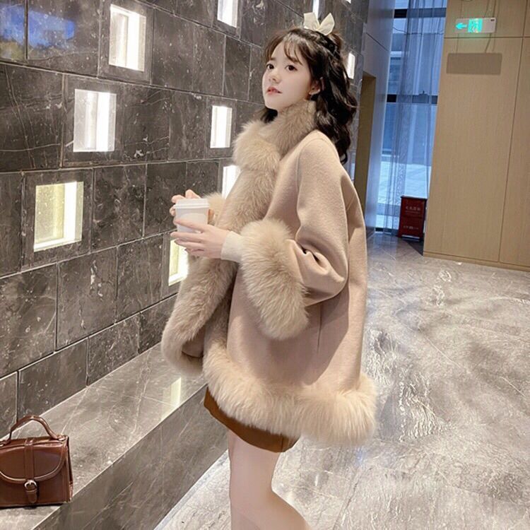 Faux Fur Mid-length Woolen Coat