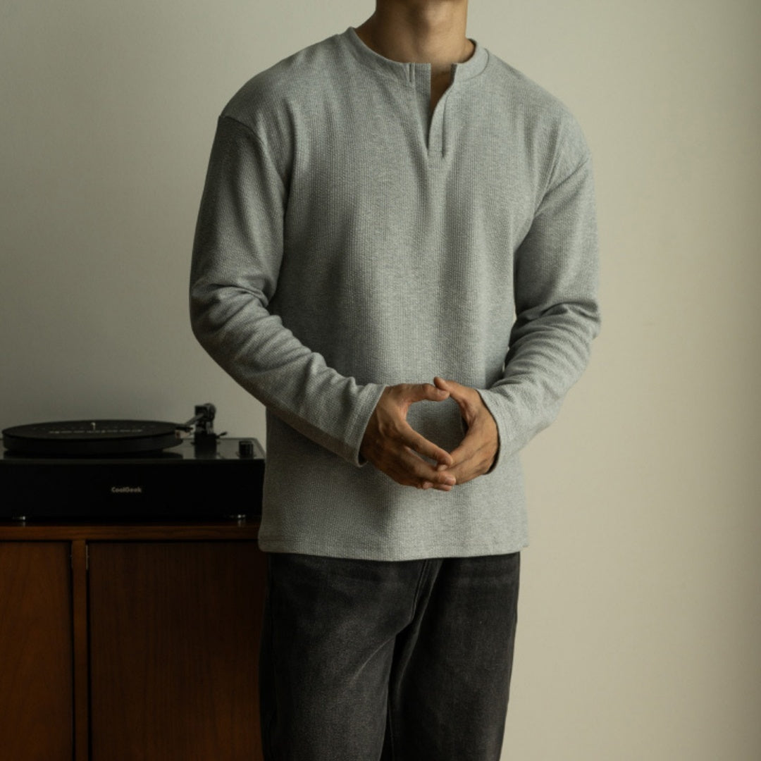 Men's Textile V Neck Long Sleeved Shirt