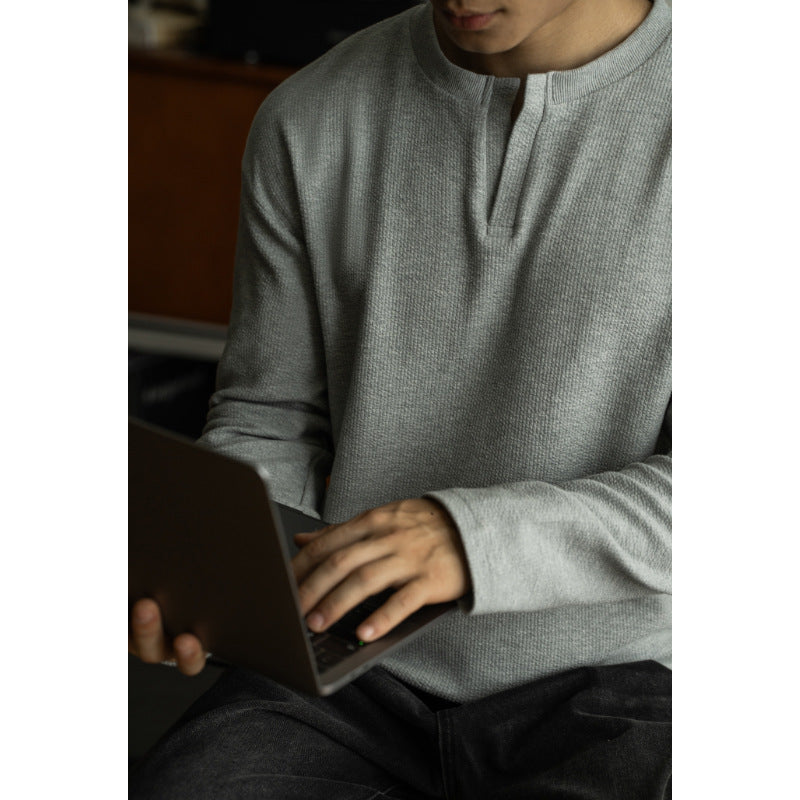 Men's Textile V Neck Long Sleeved Shirt