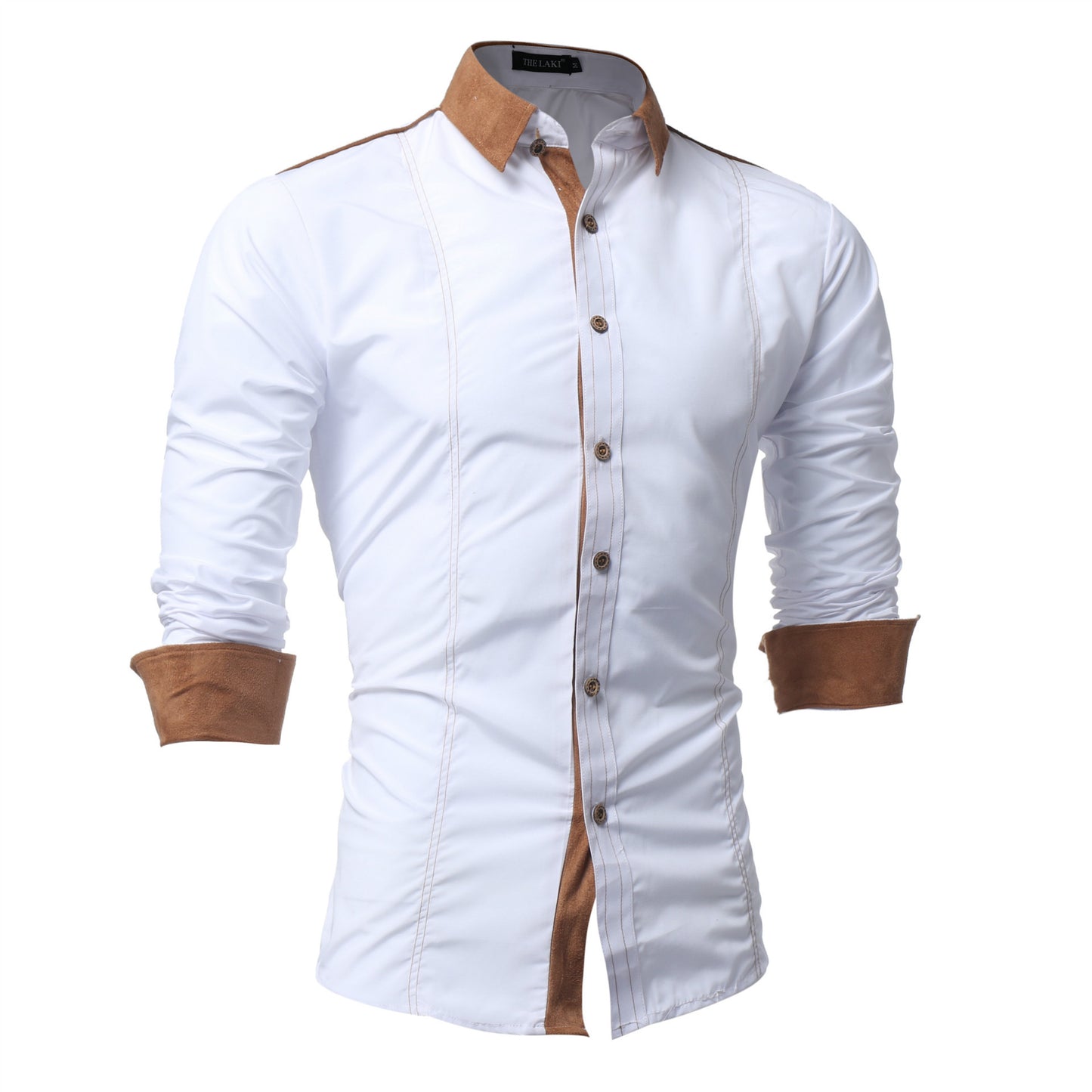 Men's Long-sleeved Shirts Featuring Deerskin Collar
