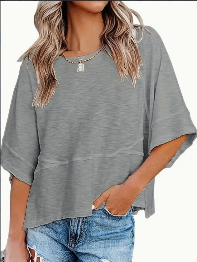 Women's Solid Color Crew Neck Loose Fashion Artist Shirt