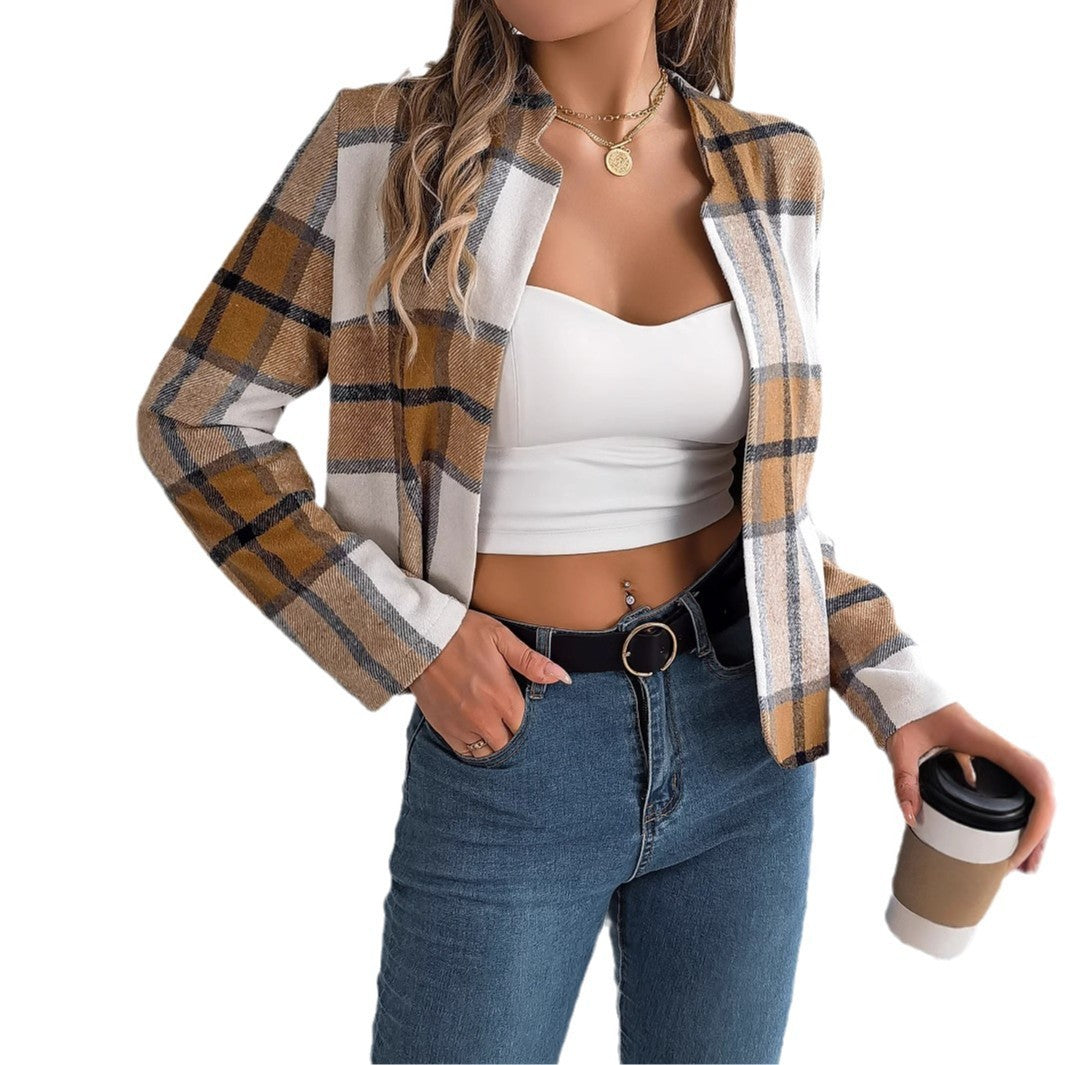 Plaid Long Sleeve Woolen Top