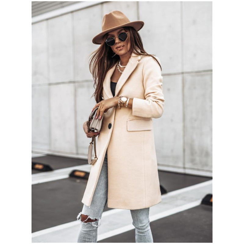 Long Sleeve Button Woolen Overcoat