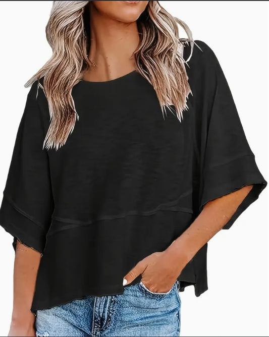 Women's Solid Color Crew Neck Loose Fashion Artist Shirt