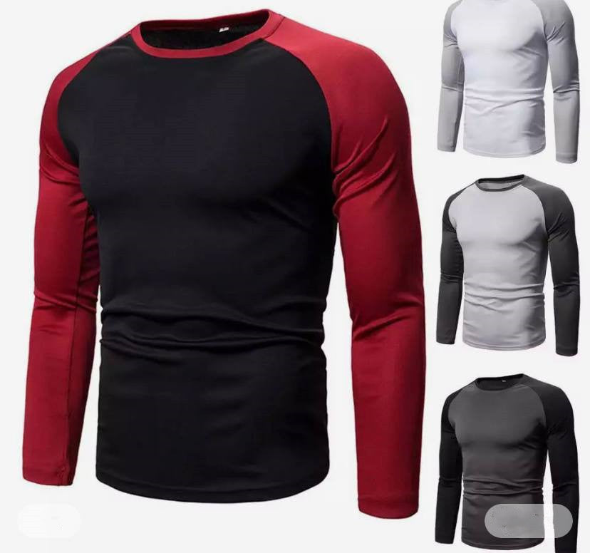Men's Color-block Long-sleeved Round Neck Shirt