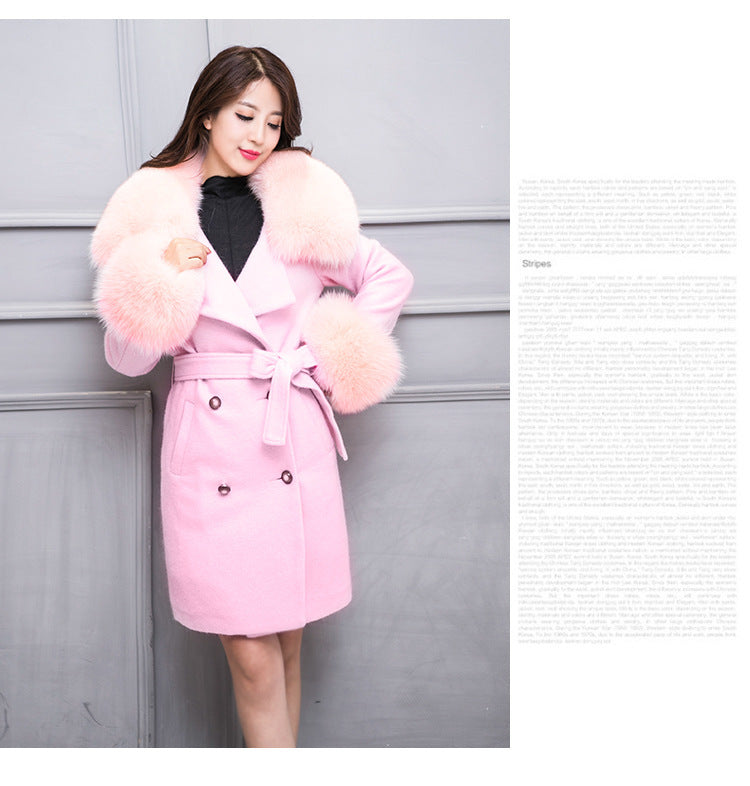 Fur Collar Warm Mid-length With Belt Coat
