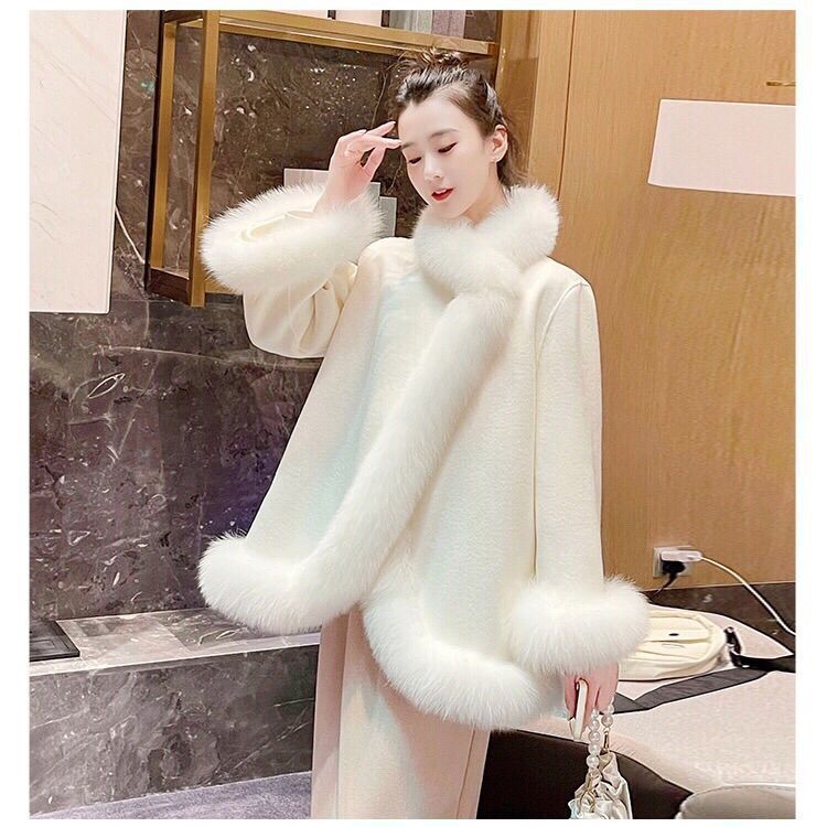 Faux Fur Mid-length Woolen Coat