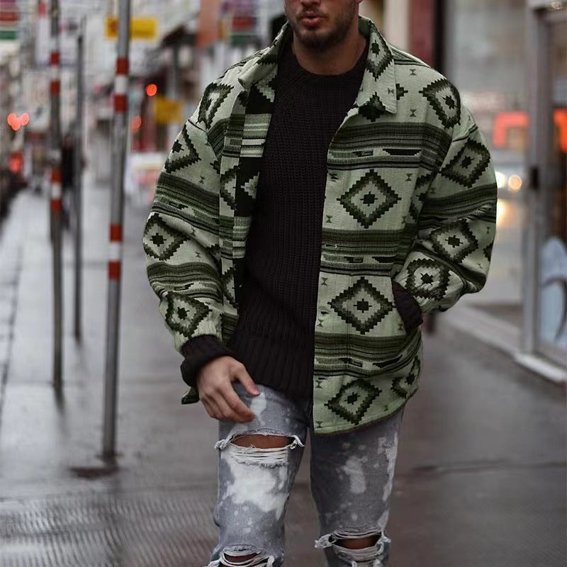 Geometric Pattern Lapel Breasted Jacket