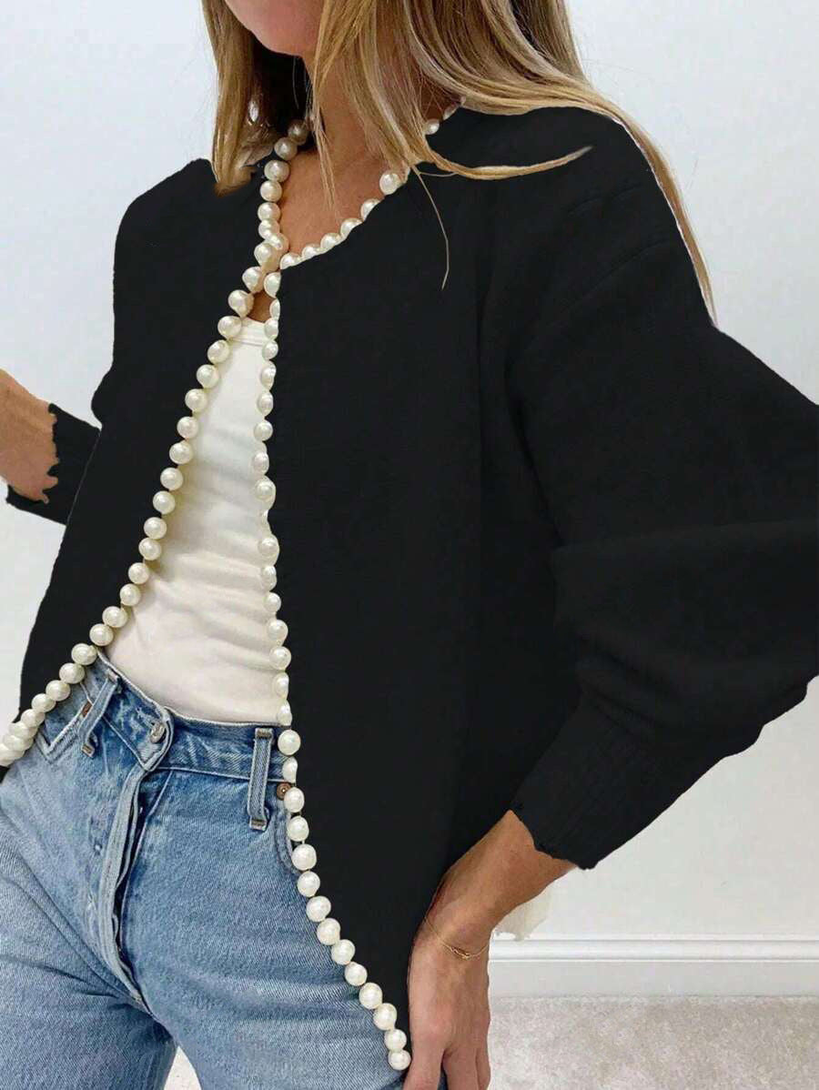 Pearl Long Sleeve Black Cardigan Coat