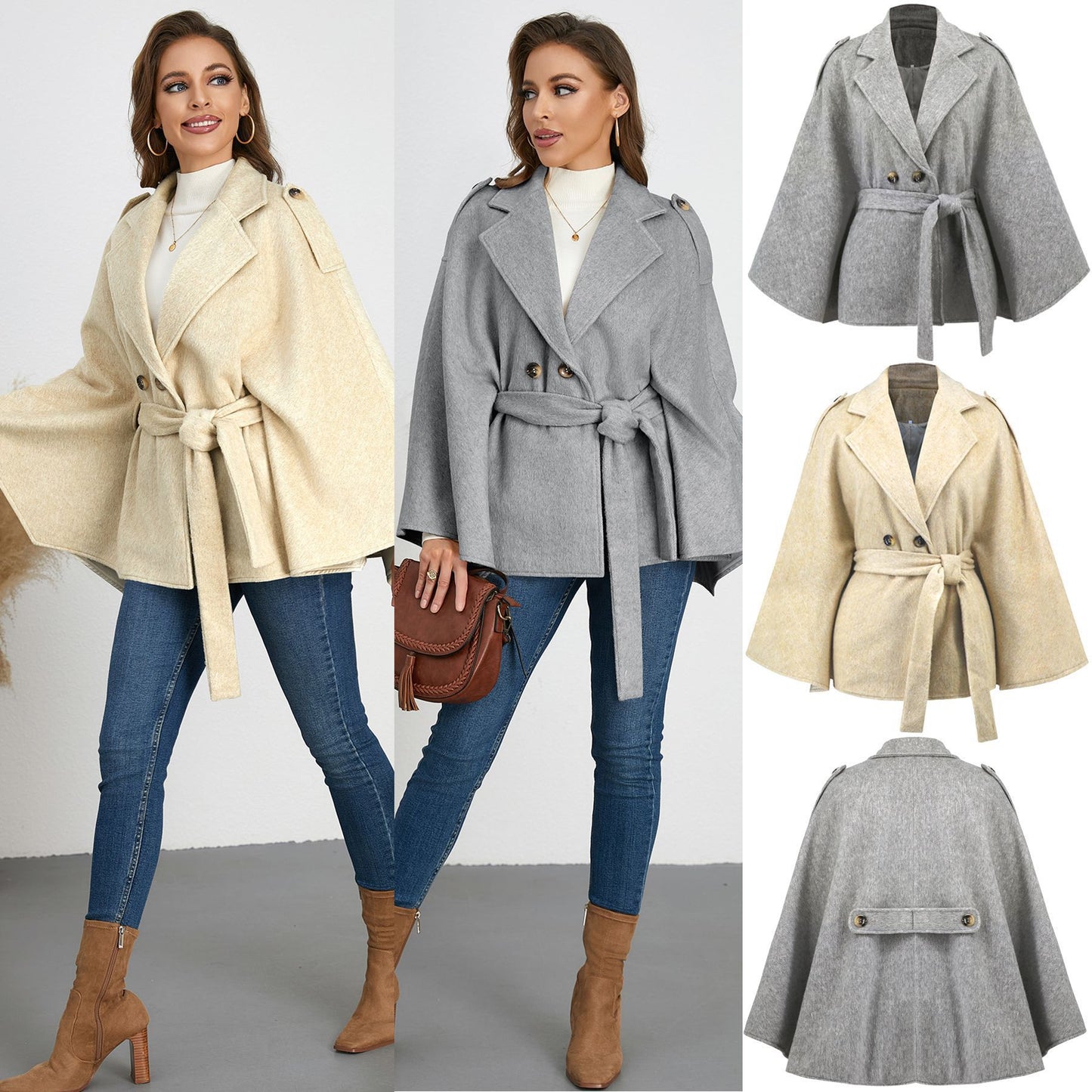 Batwing Sleeve Woolen Coat