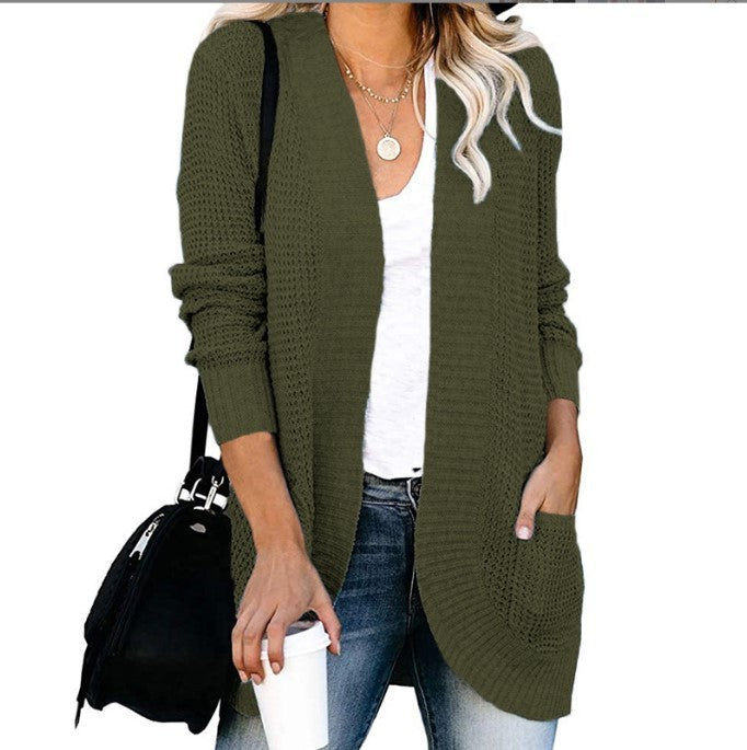 Curved Placket Knitted Sweater Cardigan