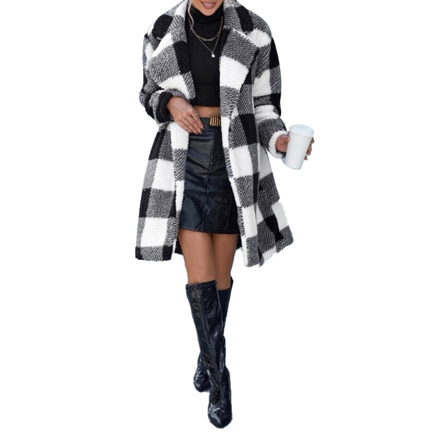 Long Sleeve Non-buckle Plaid Coat