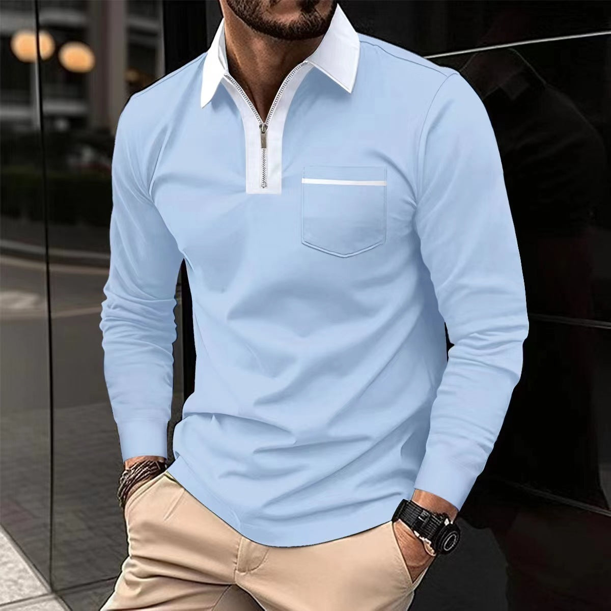 Men's Zipper Long Sleeve Polo