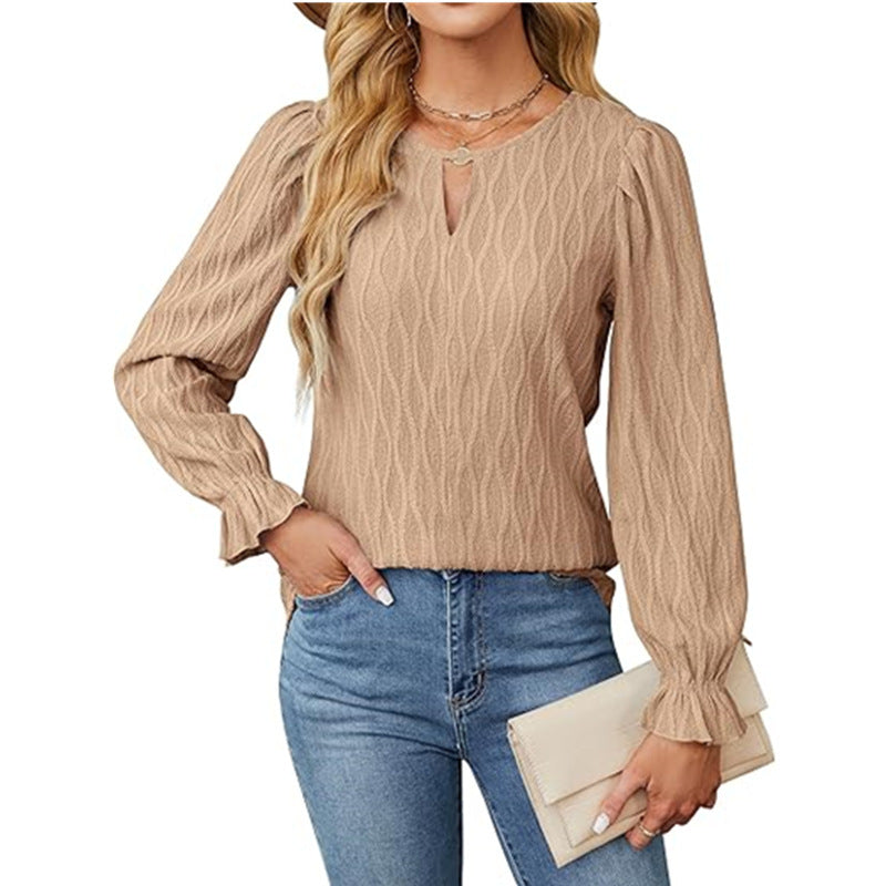 Jacquard Round Neck Long Sleeve Top
