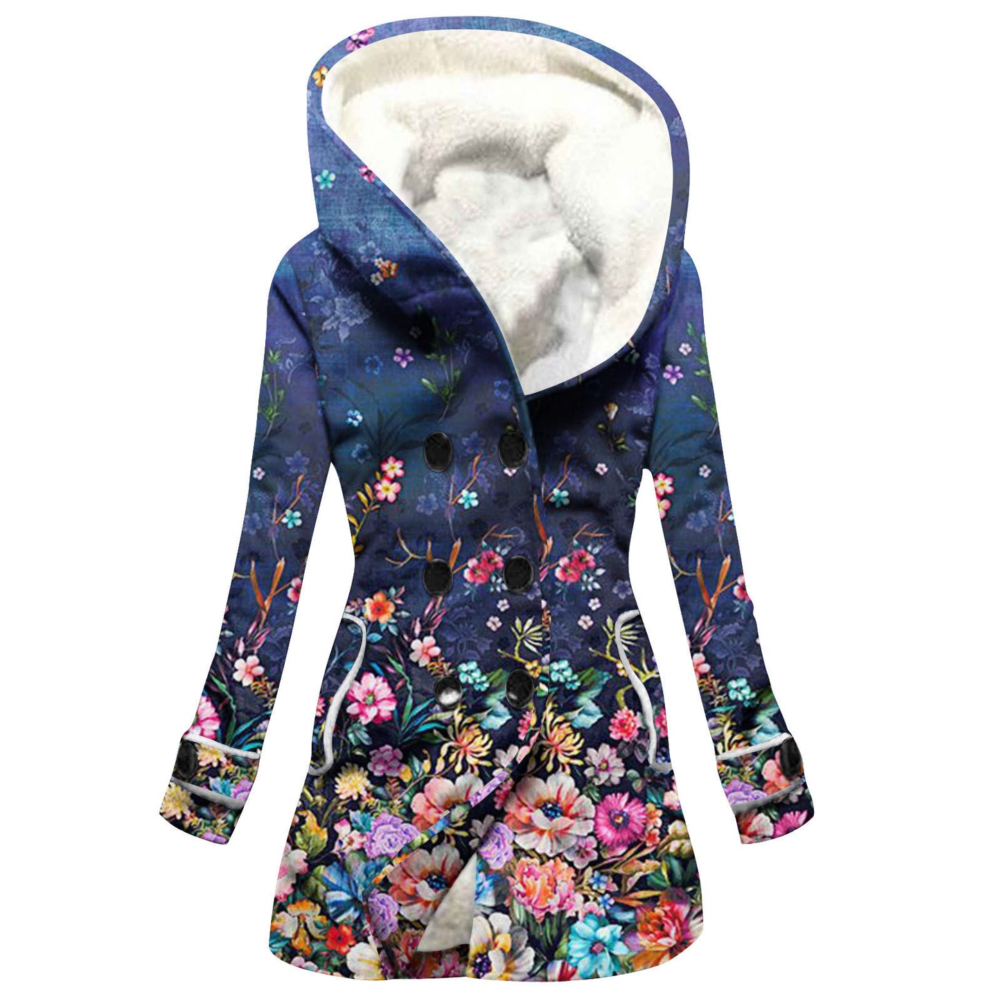 Designer Style Faux Lamb Hooded Coat