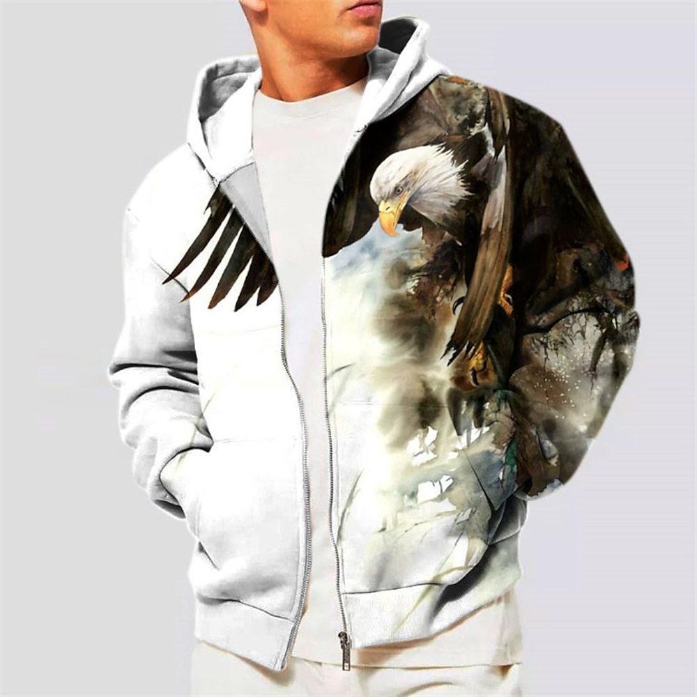 Men's Eagle Full Zipper Hooded Sweatshirt