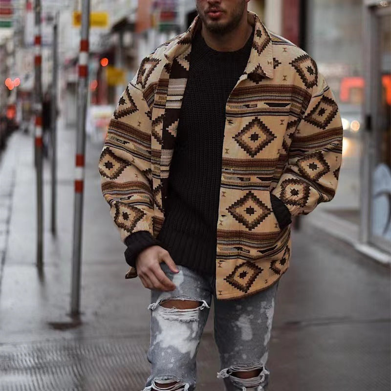 Geometric Pattern Lapel Breasted Jacket