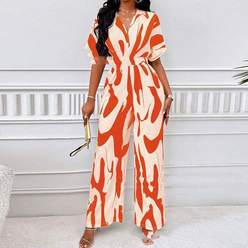 V-neck Loose Long Jumpsuit