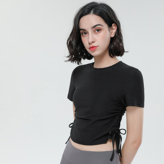 Short-sleeved Quick-drying T-shirt Fitness Drawstring Yoga Top