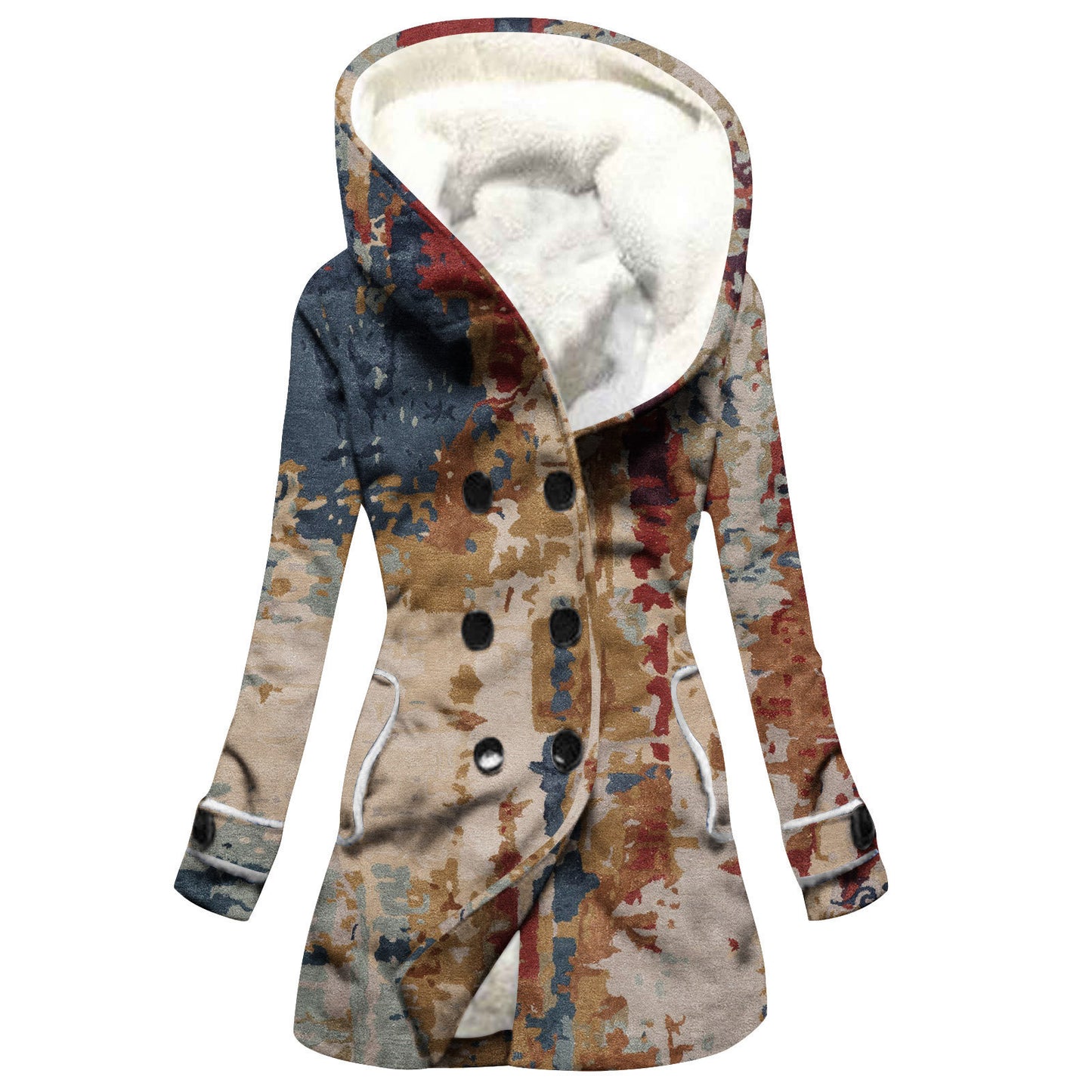 Designer Style Faux Lamb Hooded Coat