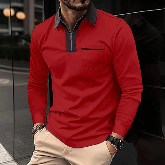 Men's Zipper Long Sleeve Polo