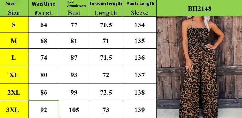 Women's Leopard Print Halter Backless Jumpsuit