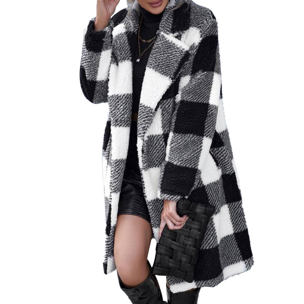Long Sleeve Non-buckle Plaid Coat