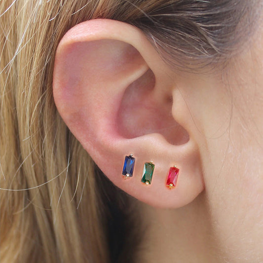 Small Square Multicolor Zircon Silver Stud Earrings