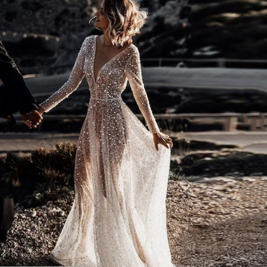 Sequined Lace Backless Outdoor Women's Dress