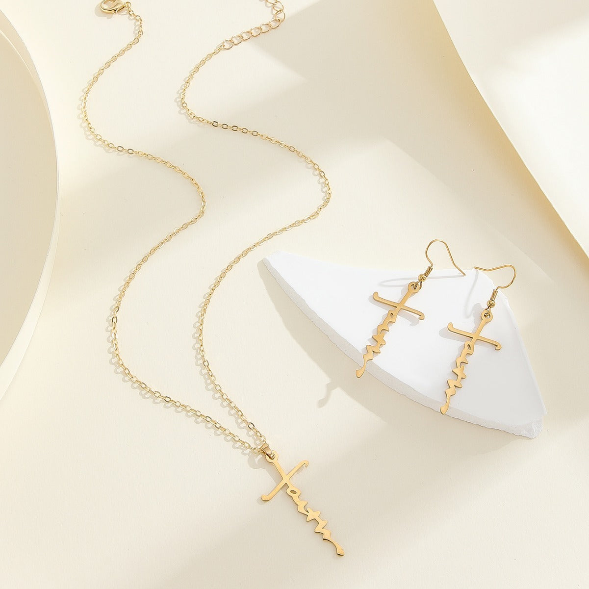 Long And Simple Cross Inspired Fashion Clavicle Chain & Earring set.