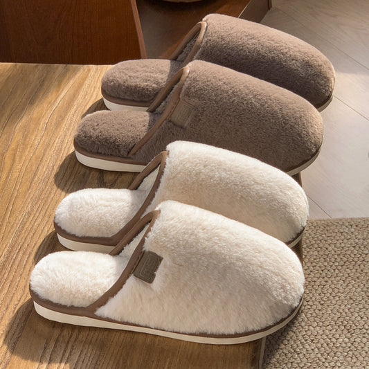 Winter Plush Slippers Warm Solid House Shoes Non-slip Bedroom Floor Home Slipper