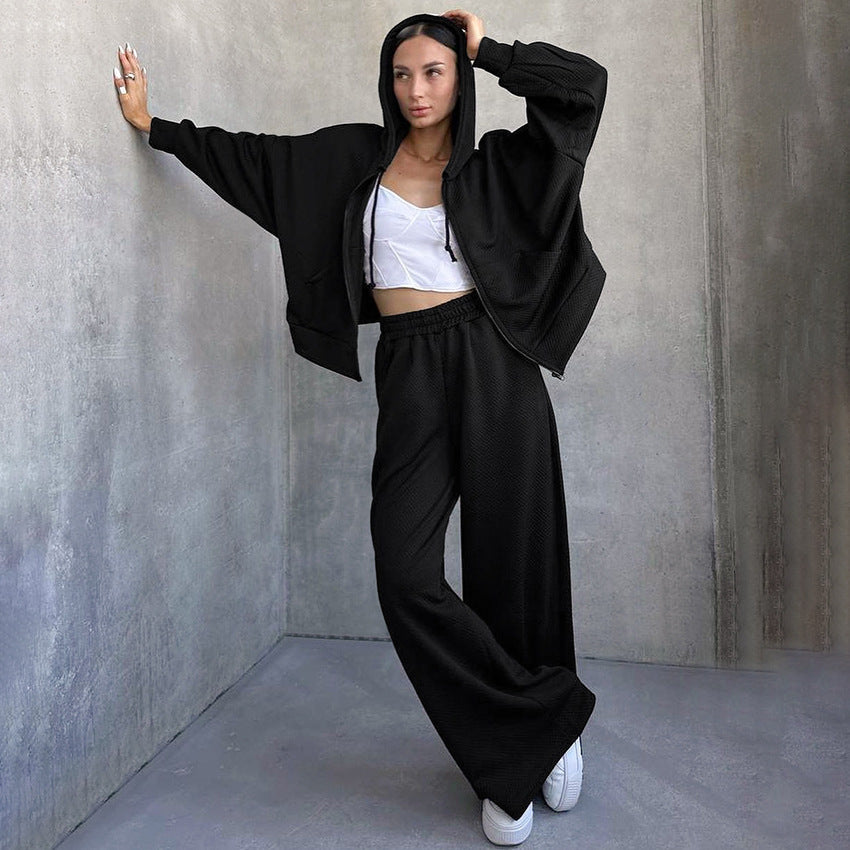 Women's Hooded Sweater & High Waist Wide Leg Pants Two-piece Set
