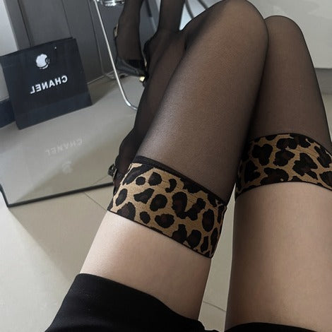 Leopard Print Summer Black Ultra-thin Stockings