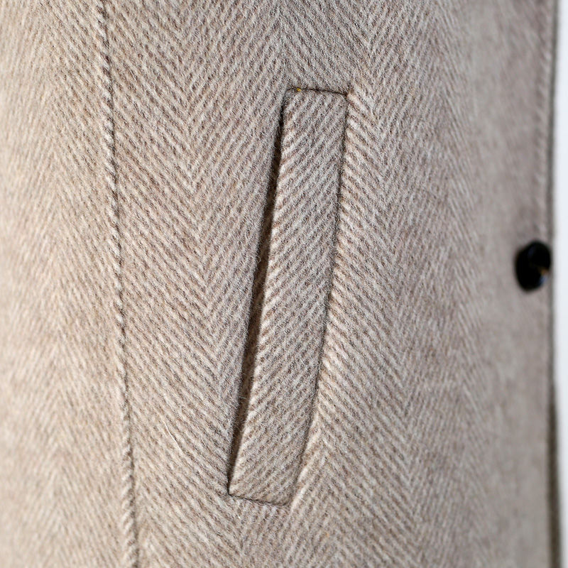 Wool Overcoat Mid-length Herringbone Pattern Jacket