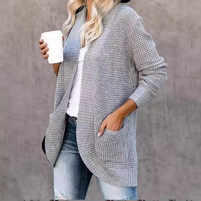 Curved Placket Knitted Sweater Cardigan